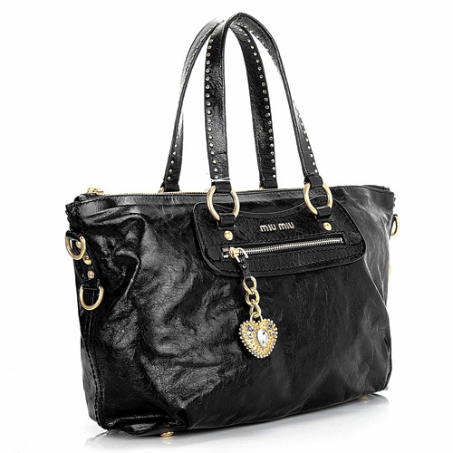 6683 Miu Miu in pelle lucida Tote Bag 6683 nero